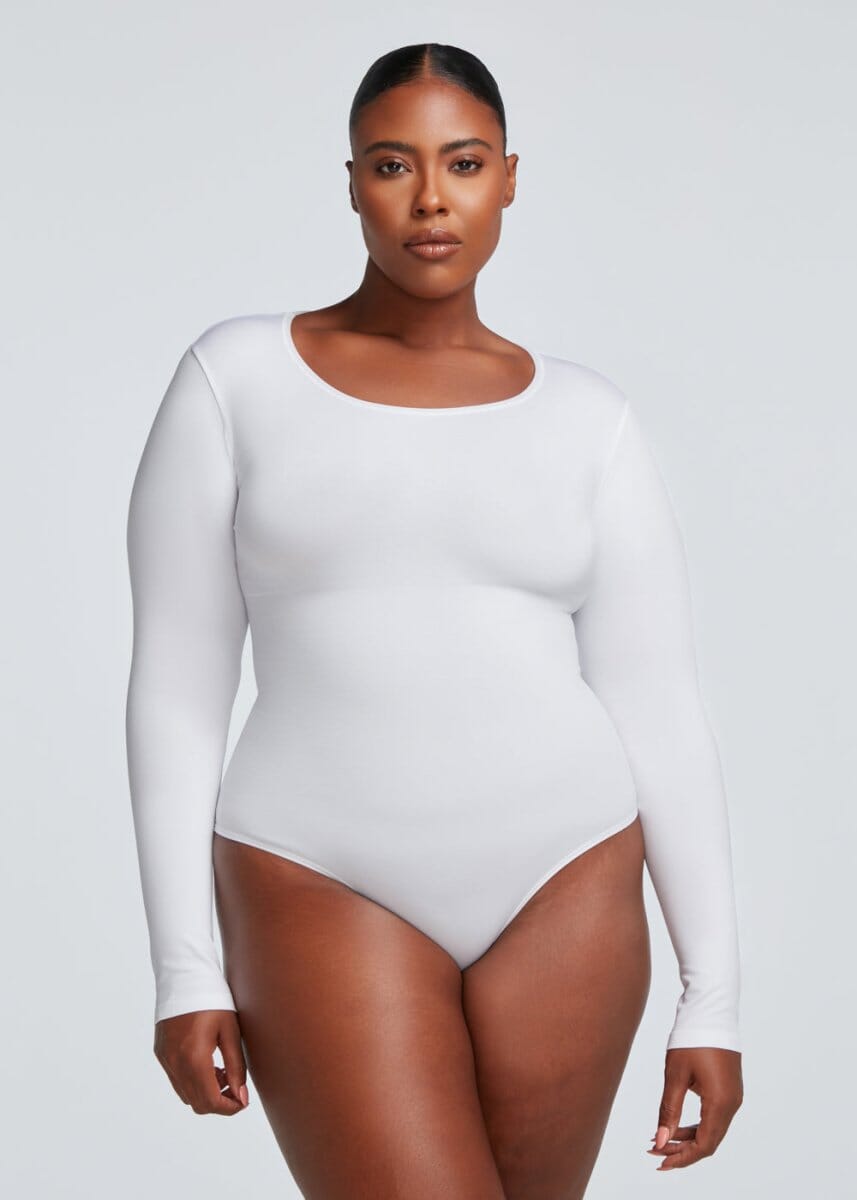  Women's Round Neck Long Sleeve Bodysuit Tummy Control Thong  Body Shape Tops T Shirt Bodysuit (Color : White, Size : X-Large) :  Clothing, Shoes & Jewelry