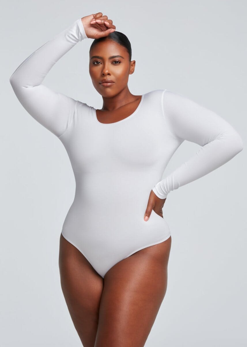 Shape Embrace Long-Sleeve Bodysuit in Off White, VENUS