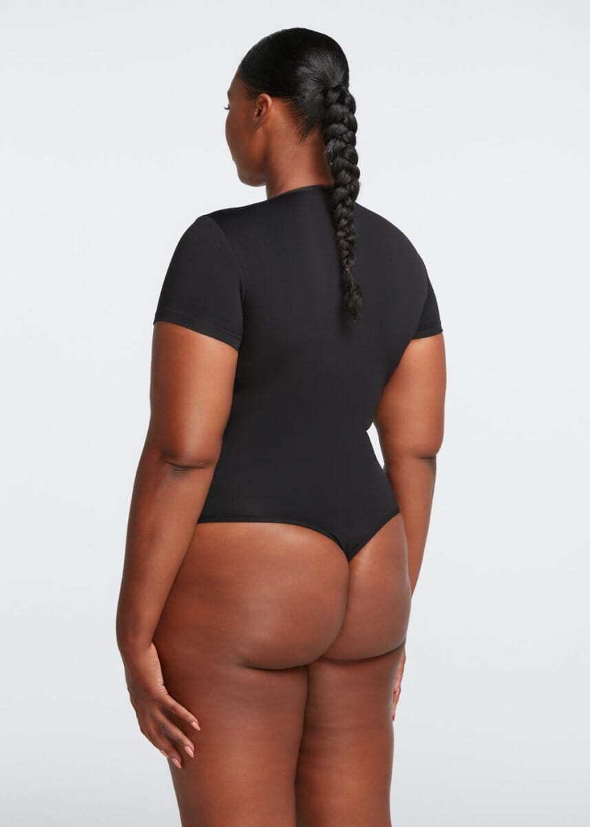 Short Sleeve Thong Bodysuit - She's Waisted