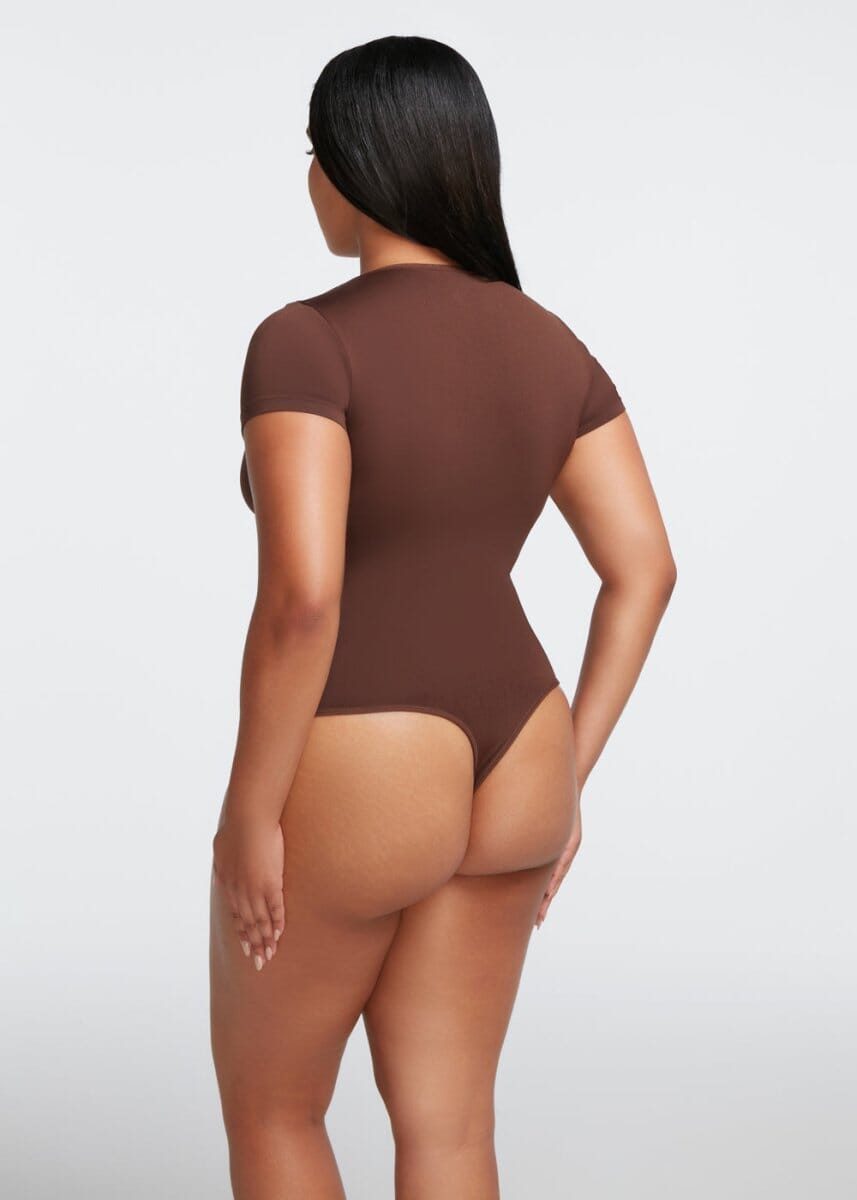 Short Sleeve Thong Bodysuit - She's Waisted