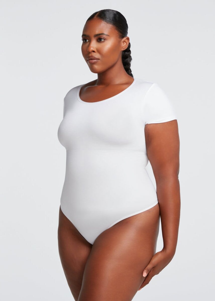 Short Sleeve Thong Bodysuit - She's Waisted