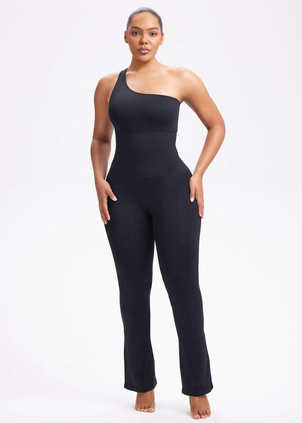 One Shoulder Shirring Jumpsuit