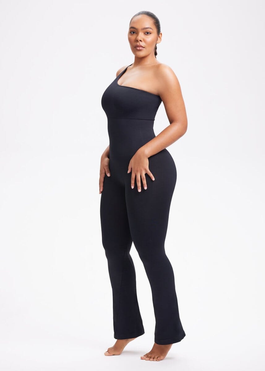 One-shoulder Flare Snatching Jumpsuit - She's Waisted