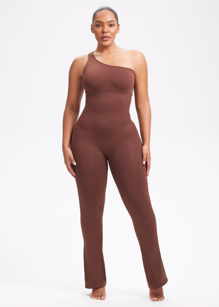 Cameran Cotton One Shoulder Flare Jumpsuit - Denim