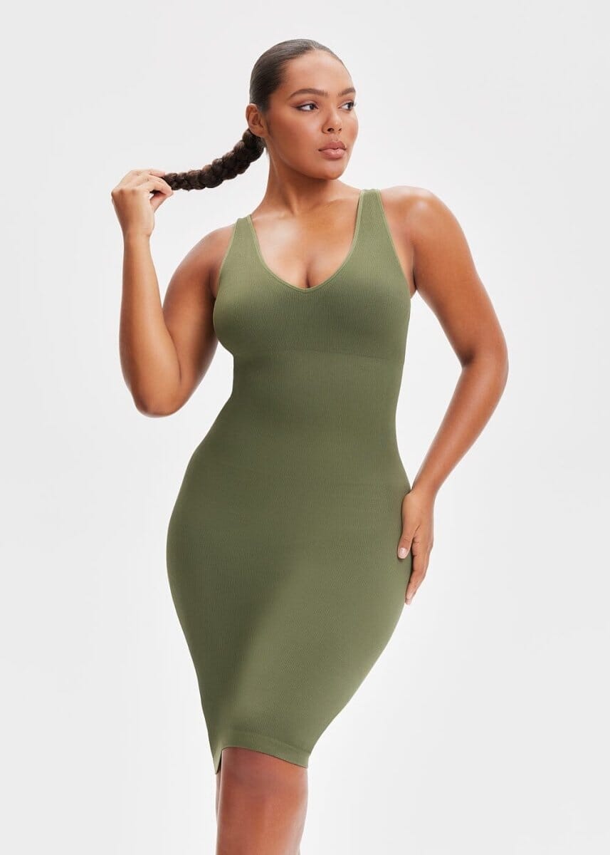 Shapewear Dress Deep V-Neck Tank - She's Waisted