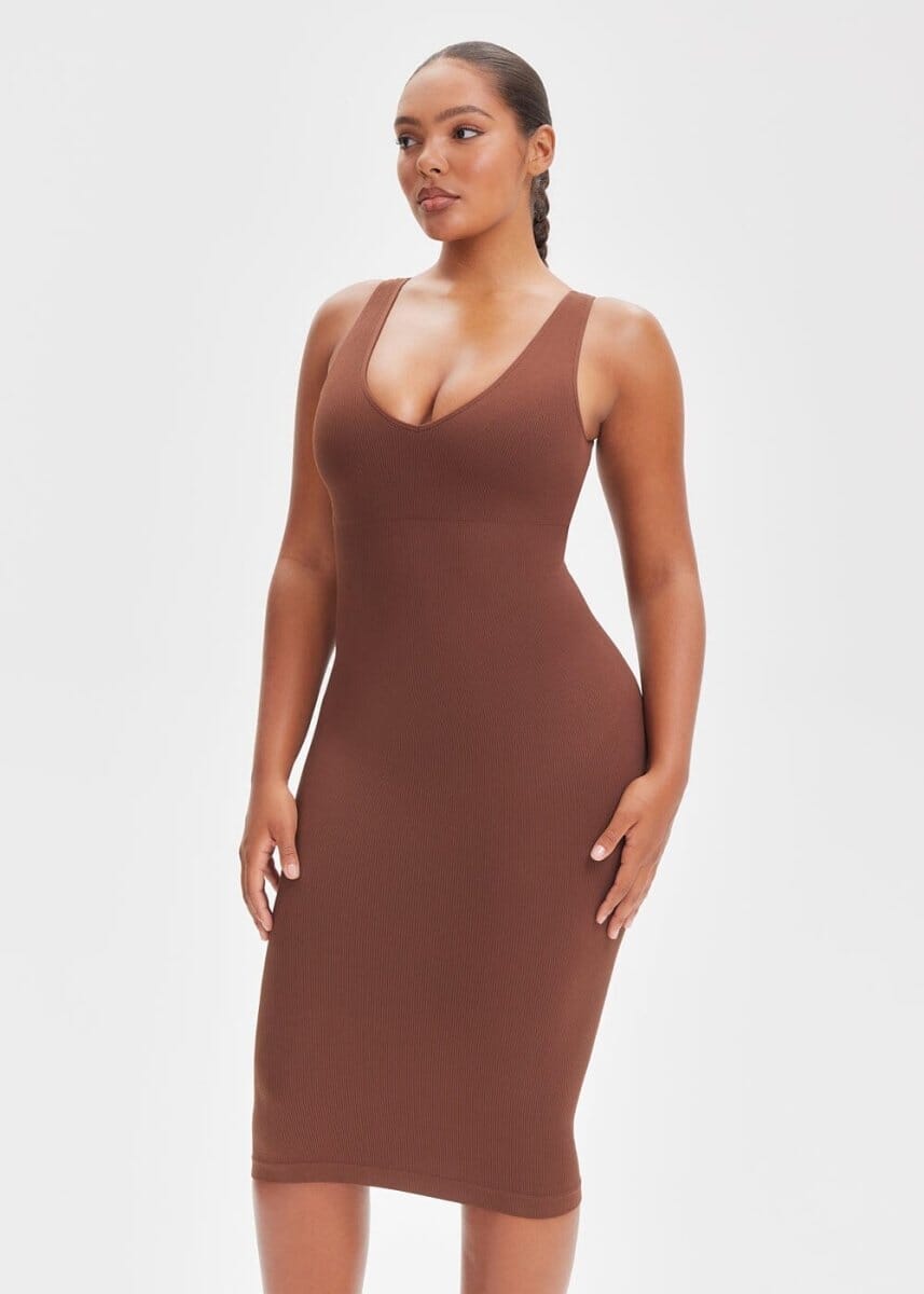 Shapewear Dress Deep V-Neck Tank - She's Waisted