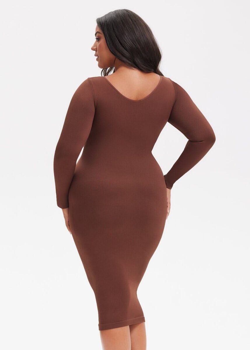 Shapewear Dress V-Neck Long Sleeve - She's Waisted