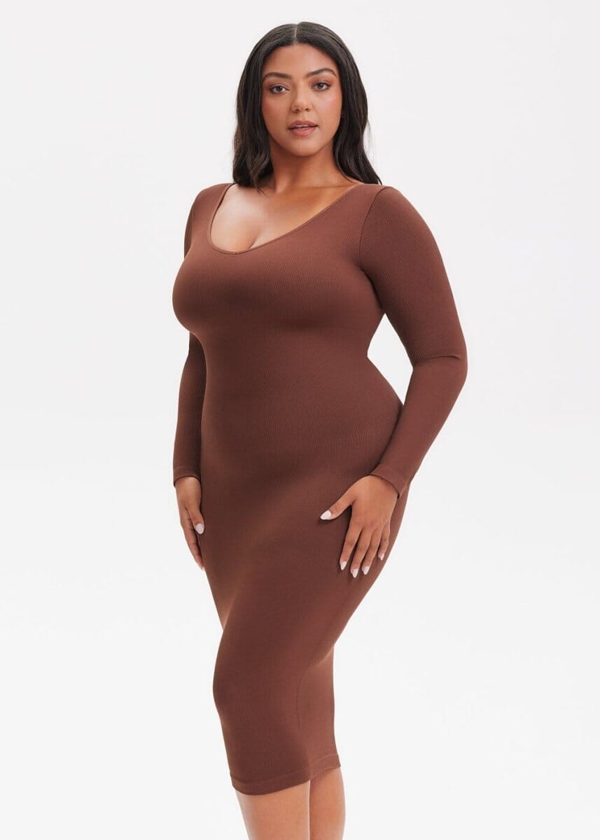 Shapewear Dress V-Neck Long Sleeve - She's Waisted