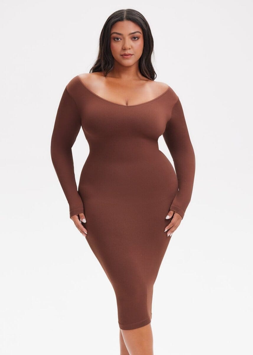 Shapewear Dress V-Neck Long Sleeve - She's Waisted