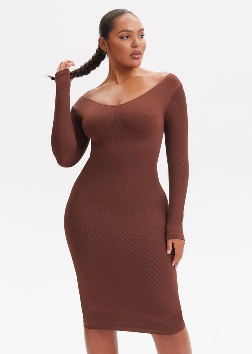 Shapewear Dress V-Neck Long Sleeve - She's Waisted