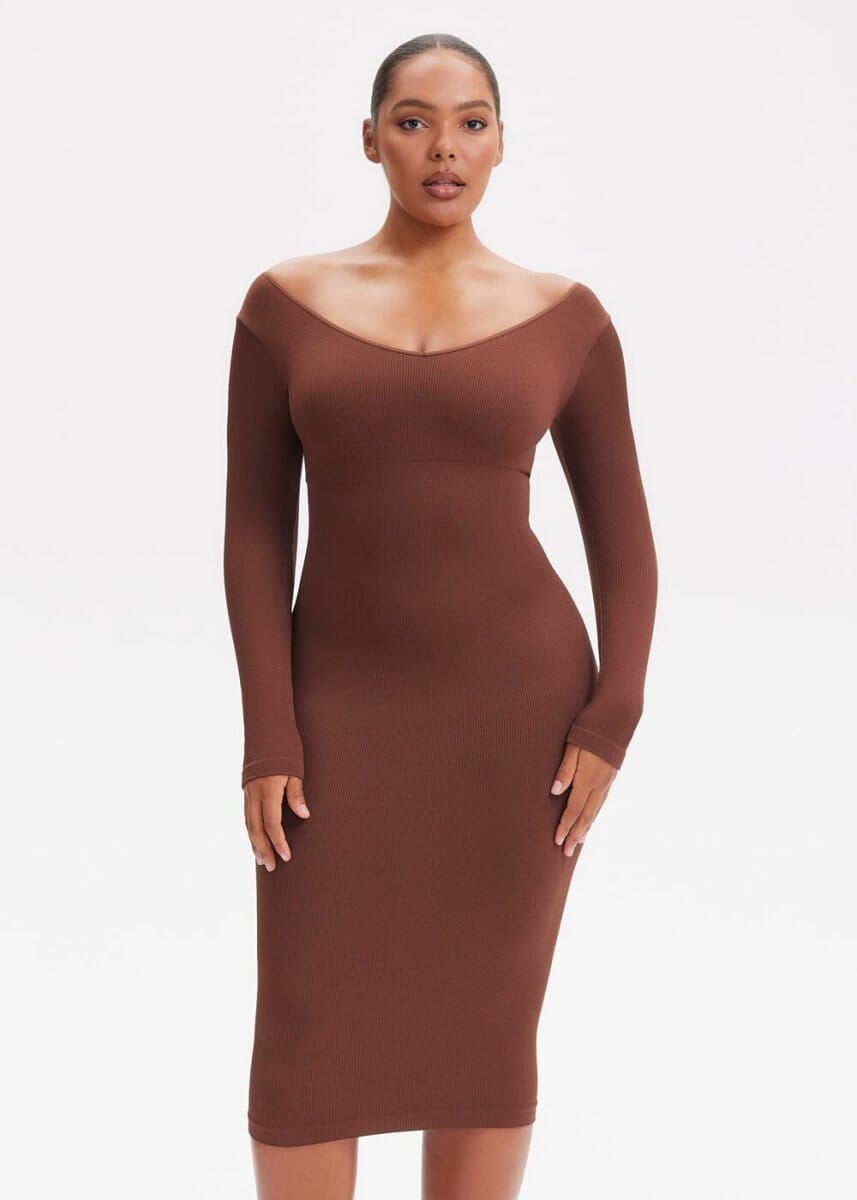 Shapewear Dress V-Neck Long Sleeve - She's Waisted