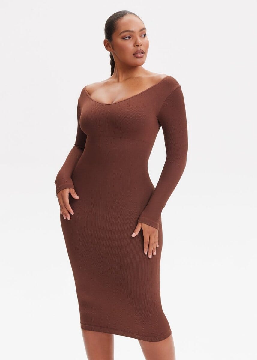 Shapewear Dress V-Neck Long Sleeve - She's Waisted