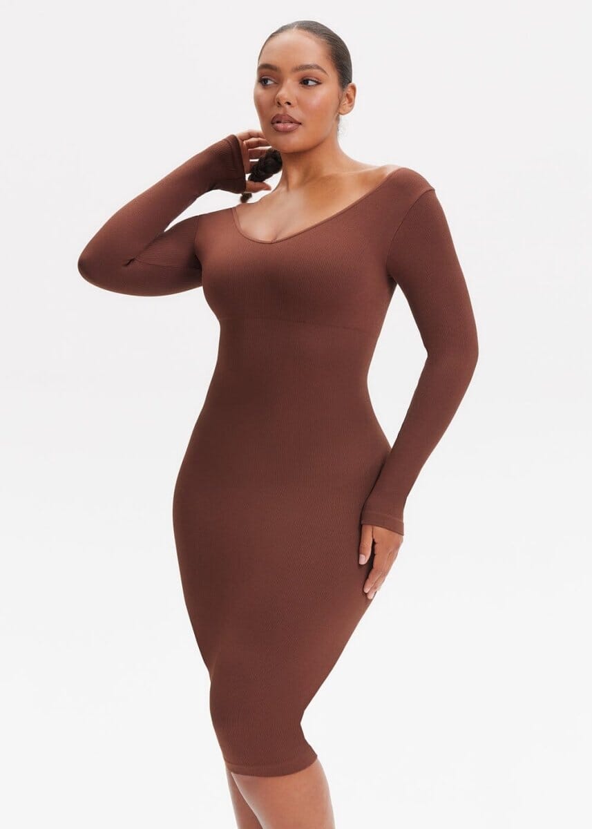 Shapewear Dress V-Neck Long Sleeve - She's Waisted