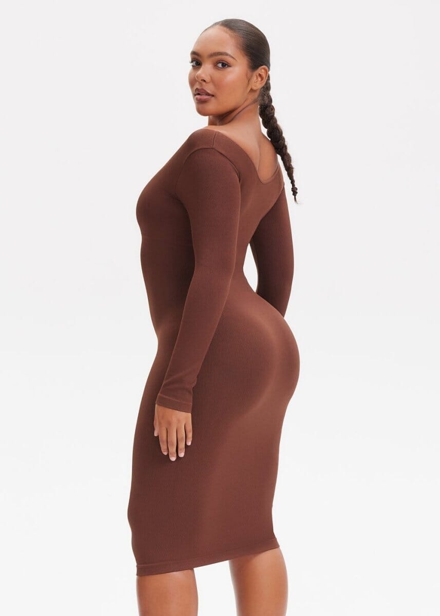 Shapewear Dress V-Neck Long Sleeve - She's Waisted