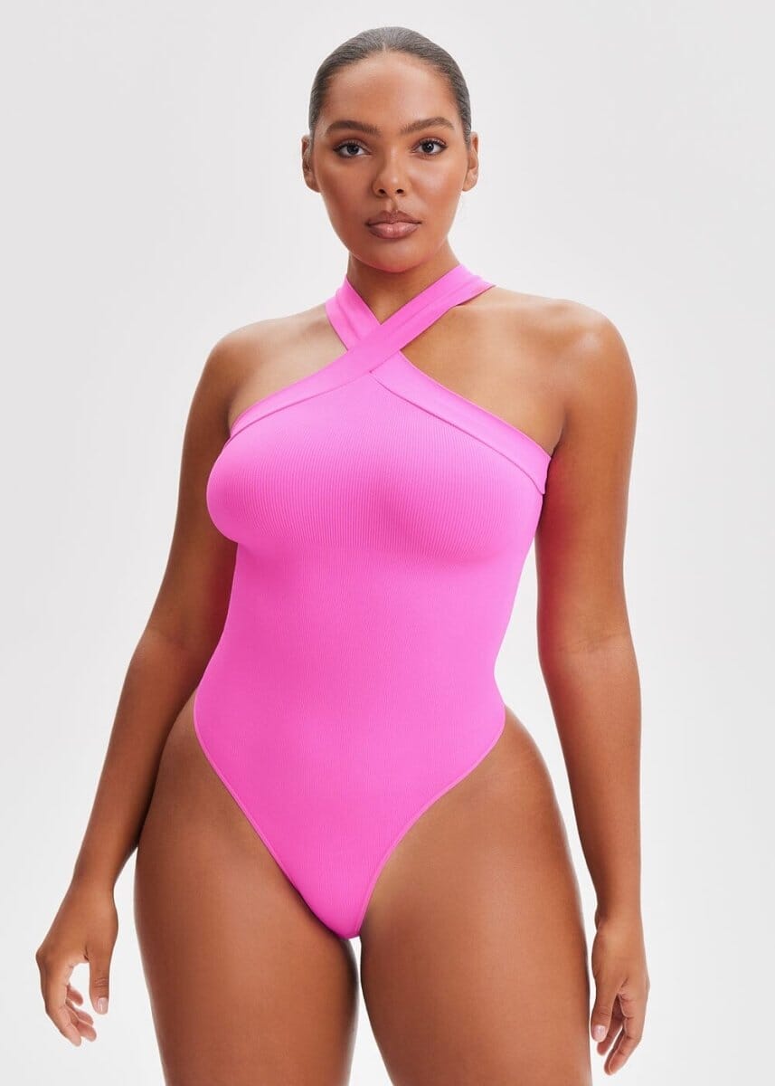 Crossover Halter Bodysuit Thong - She's Waisted