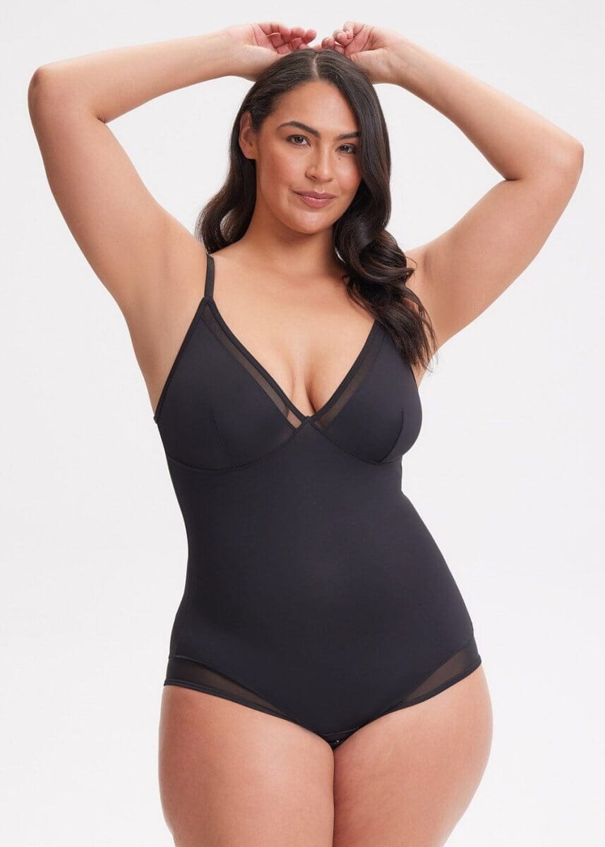 V-Neck Mesh Shaping Bodysuit - She's Waisted