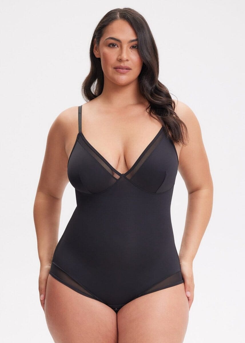 V-Neck Mesh Shaping Bodysuit - She's Waisted