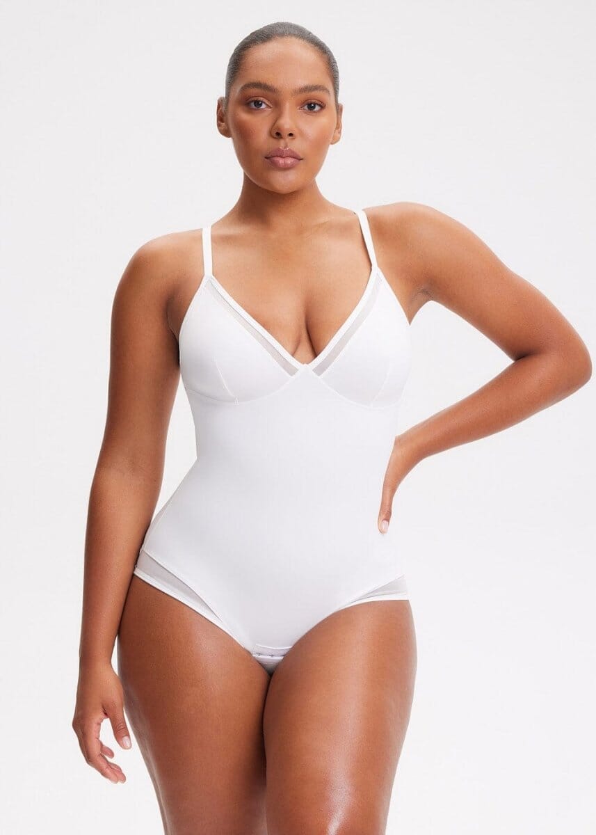 V-Neck Mesh Shaping Bodysuit