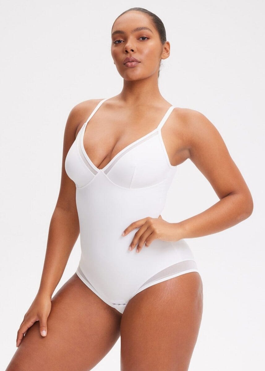 V-Neck Mesh Shaping Bodysuit - She's Waisted