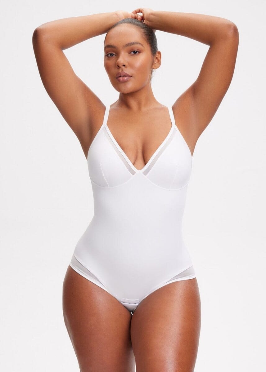 V-Neck Mesh Shaping Bodysuit - She's Waisted