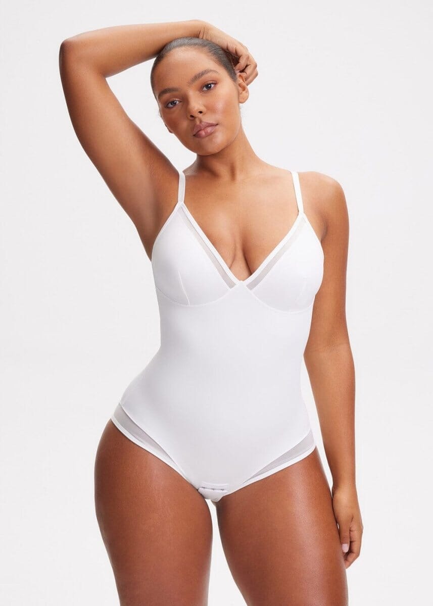 V-Neck Mesh Shaping Bodysuit - She's Waisted