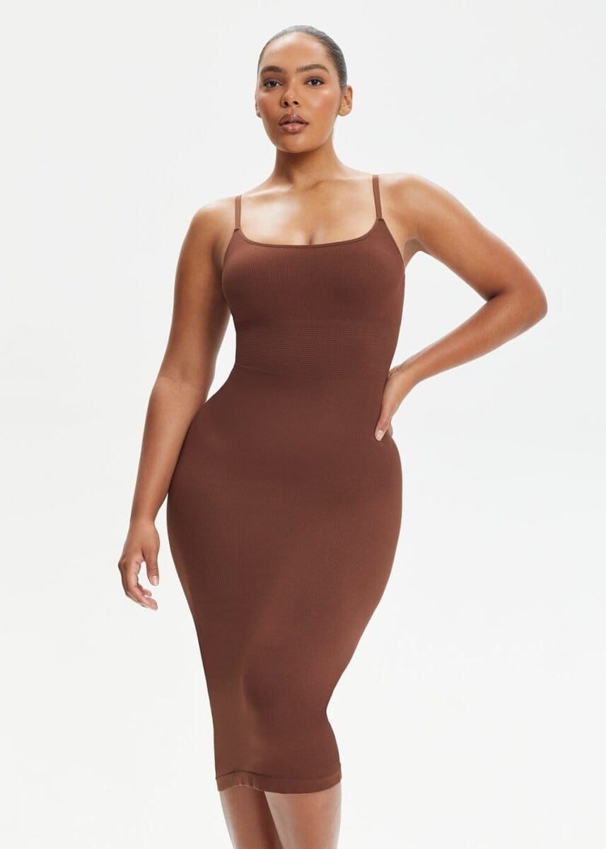 Spaghetti Strap Shapewear Dress Midi - She's Waisted