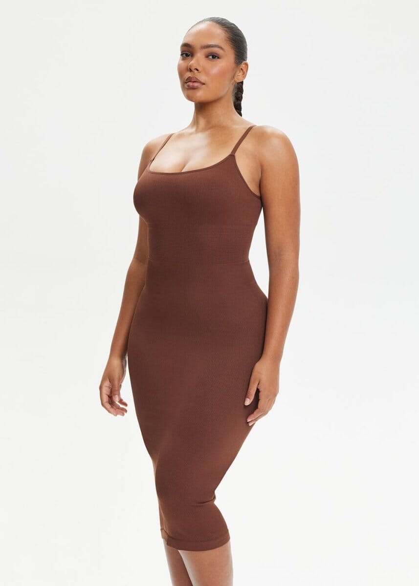 Spaghetti Strap Shapewear Dress Midi - She's Waisted