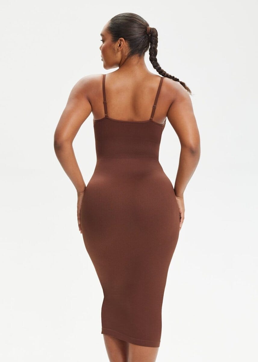 Spaghetti Strap Shapewear Dress Midi - She's Waisted