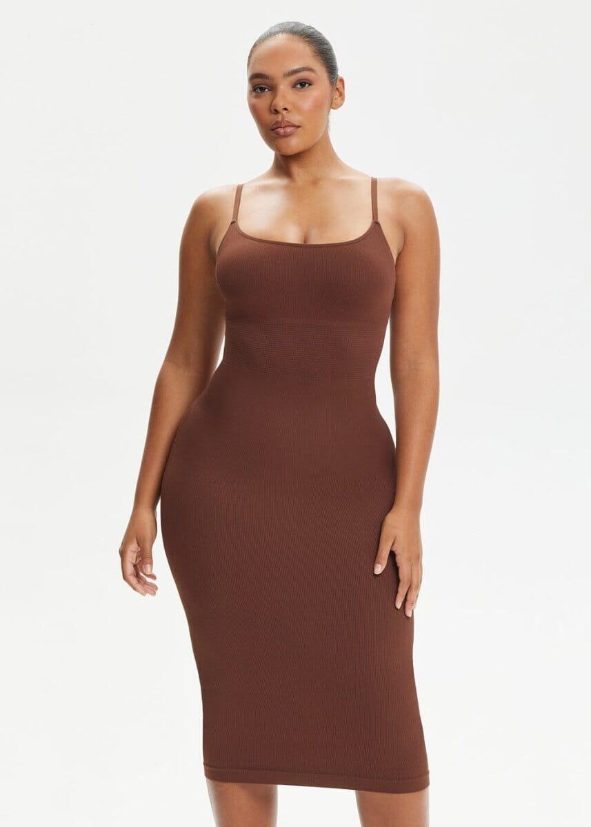 Spaghetti Strap Shapewear Dress Midi - She's Waisted