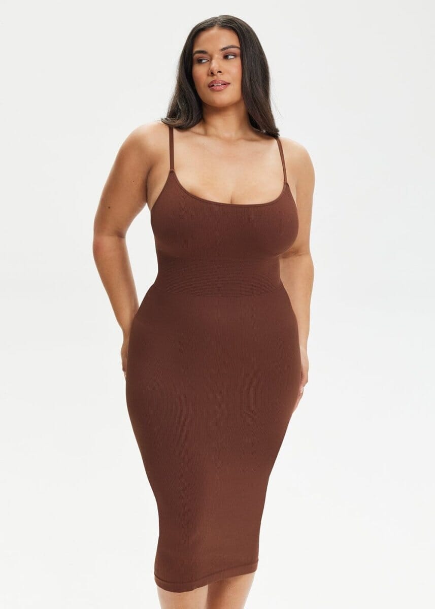 Spaghetti Strap Shapewear Dress Midi - She's Waisted