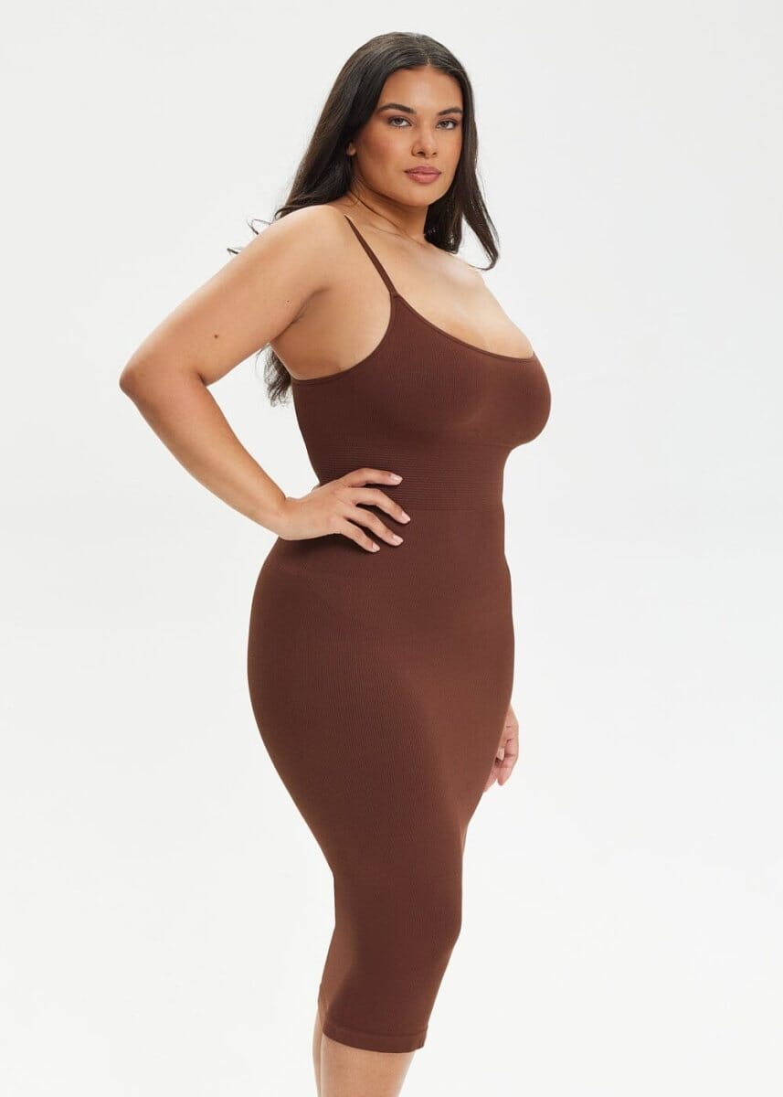 Spaghetti Strap Shapewear Dress Midi - She's Waisted