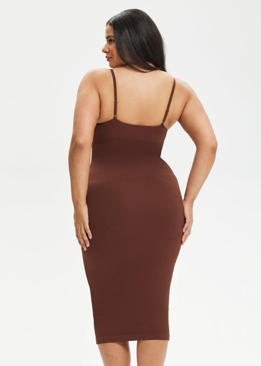 Spaghetti Strap Shapewear Dress Midi - She's Waisted