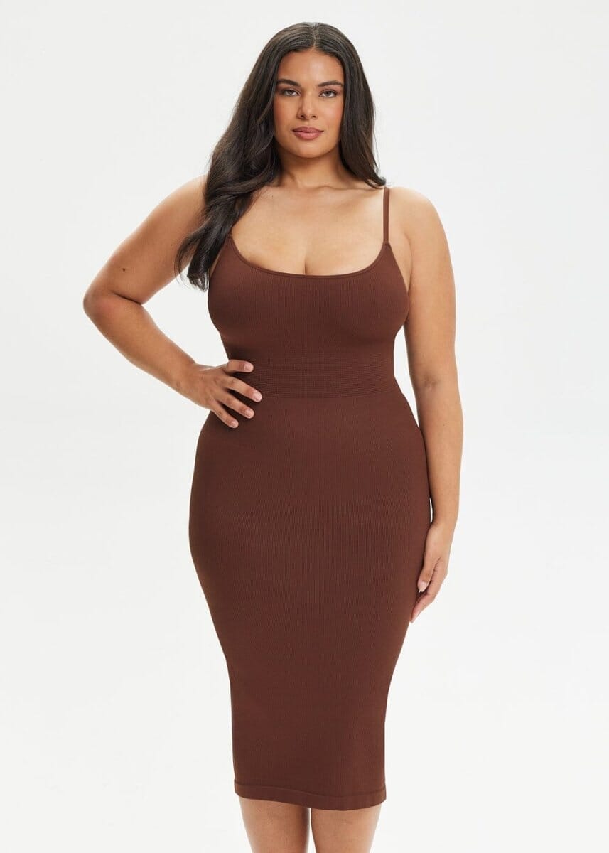 Spaghetti Strap Shapewear Dress Midi - She's Waisted