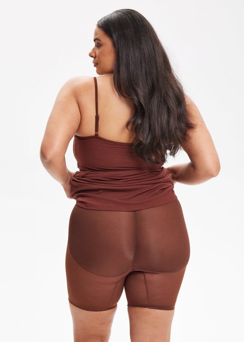 Built-In Shapewear Shorts Spaghetti Strap Midi Dress - She's Waisted