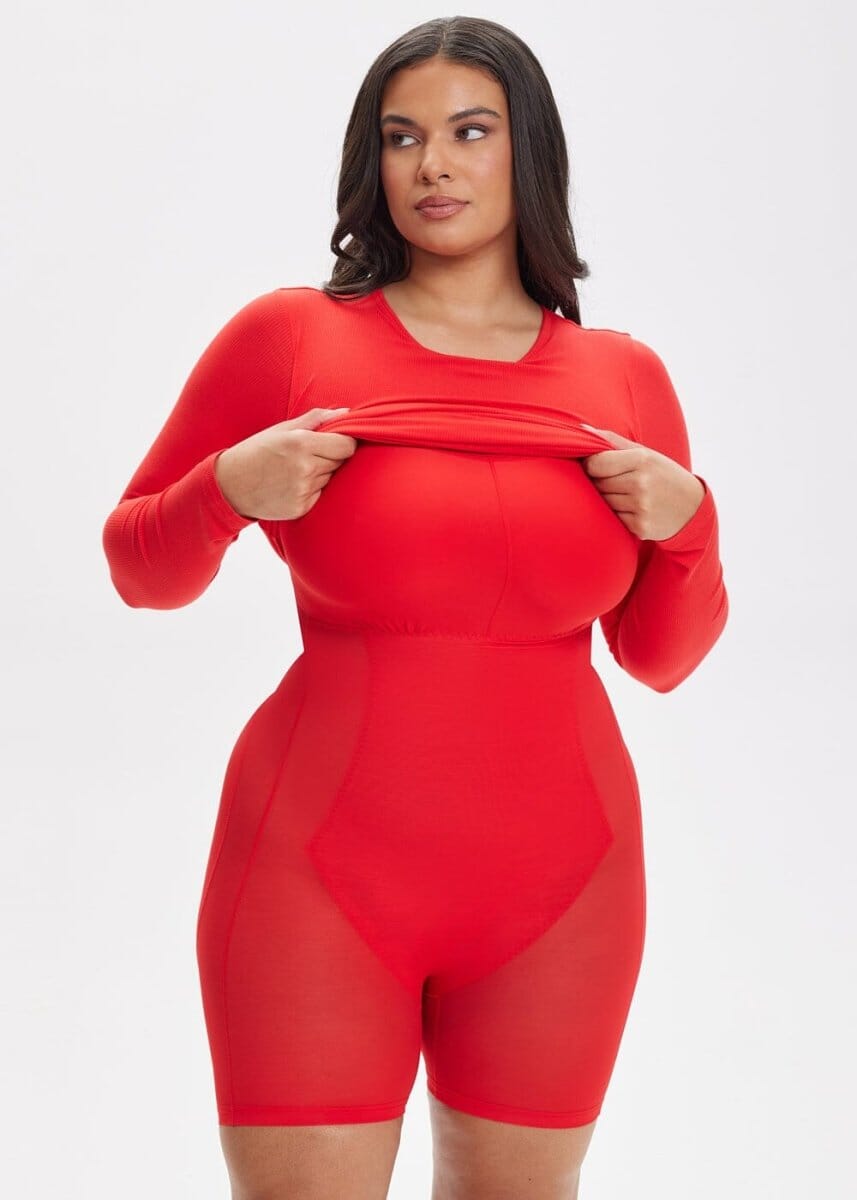 Built-In Shapewear Shorts Long Sleeve Above Knee - She's Waisted