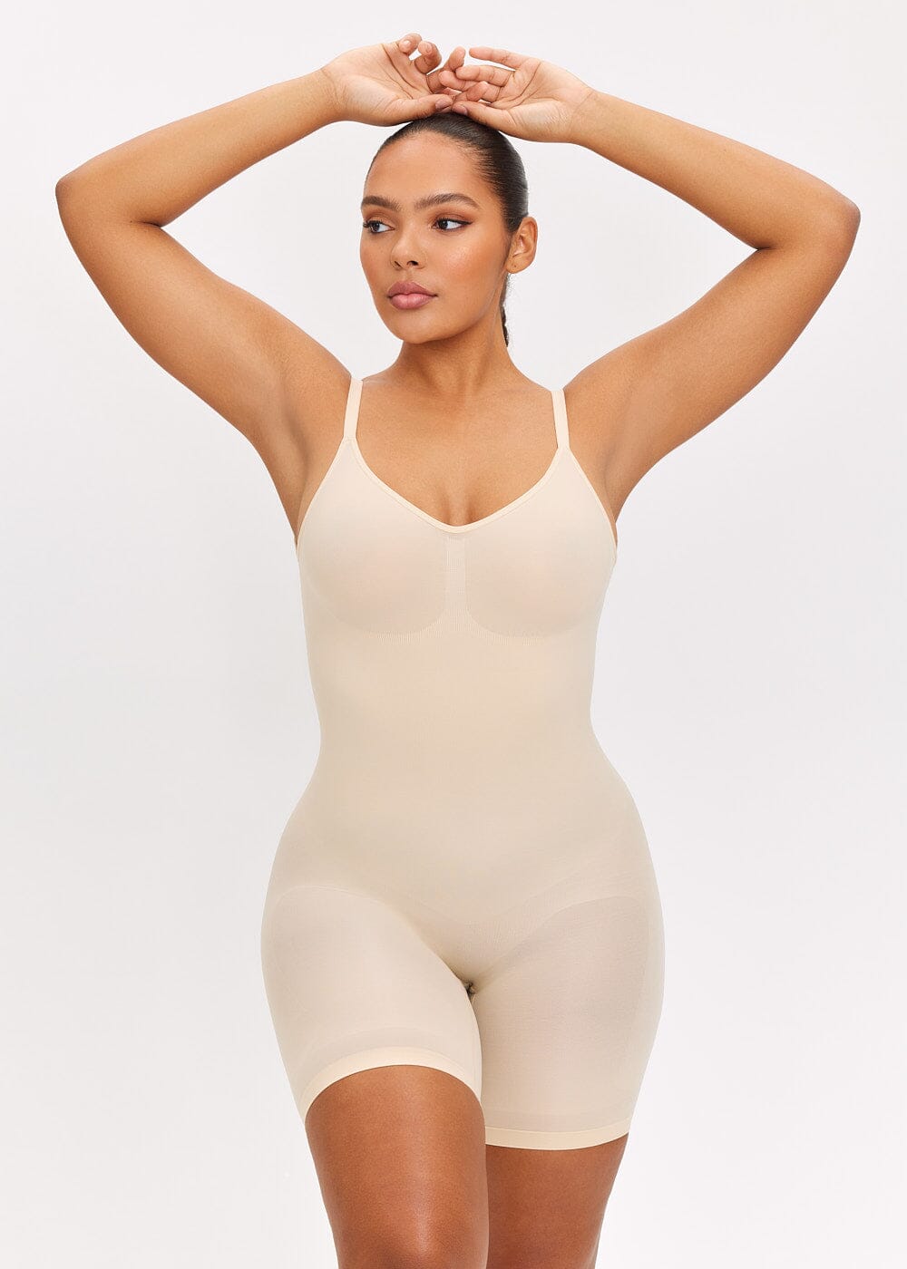 Light Brown Seamless Body Shaper Open Gusset Plus Size Slim Girl